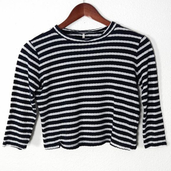 Free People Tops - Free People Cropped Striped Knit Top Small Black White Nautical Preppy